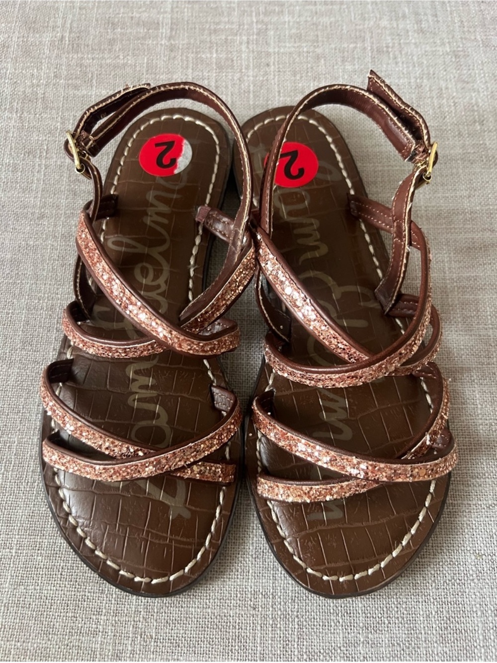 Sam Edelman Strappy Sandals,Girls 2, Brown/Rose Gold , casual dressy summer